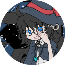 A cartoon image of a witch-like character with stars in their eyes
